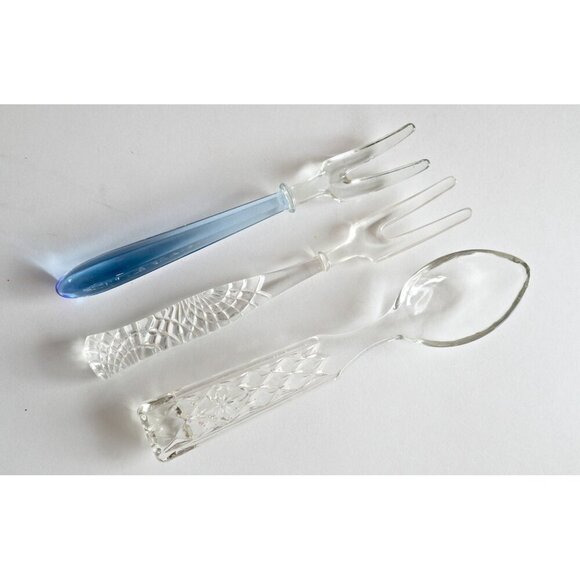 3 Depression Glass  Spoon and Forks Blue Clear 1930's Vintage - Picture 1 of 9